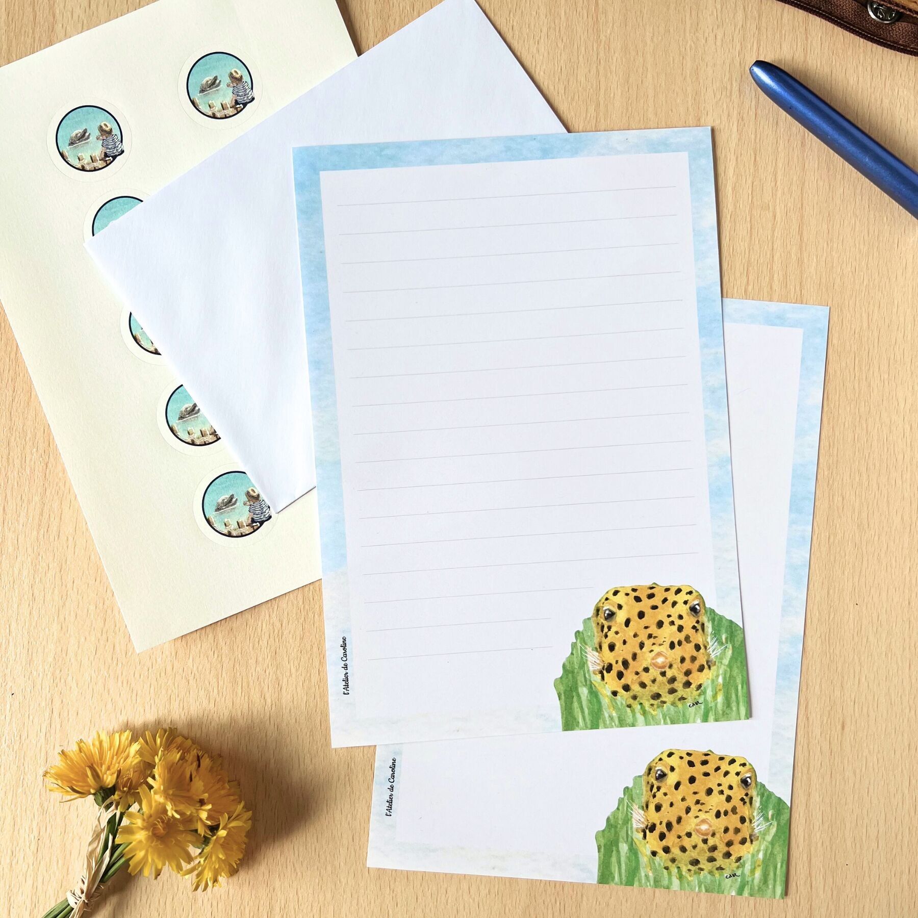 Illustrated children's stationery - Marine Animals Collection - complete eco-friendly set made in France