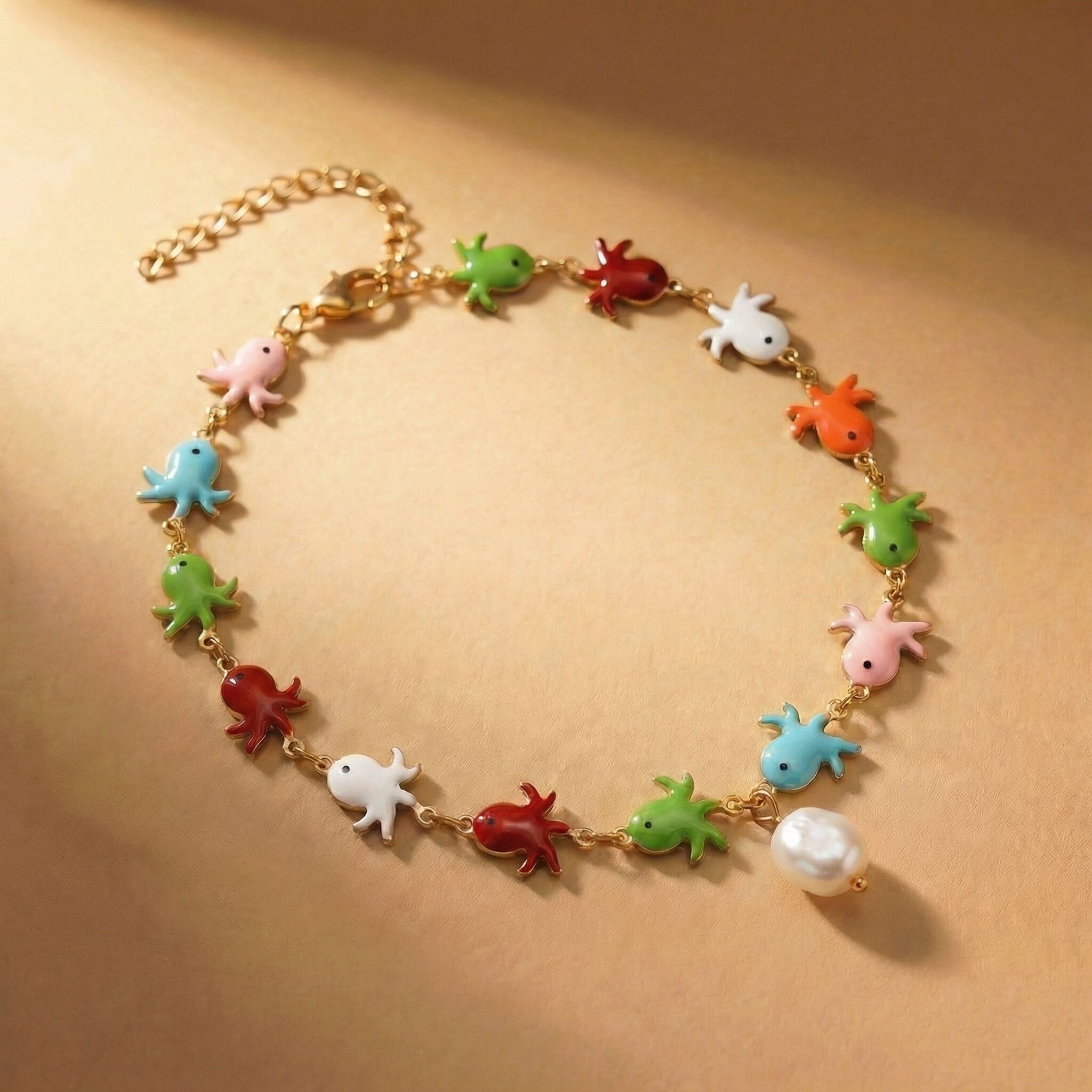 Colorful Octopus Anklet with pearl detail