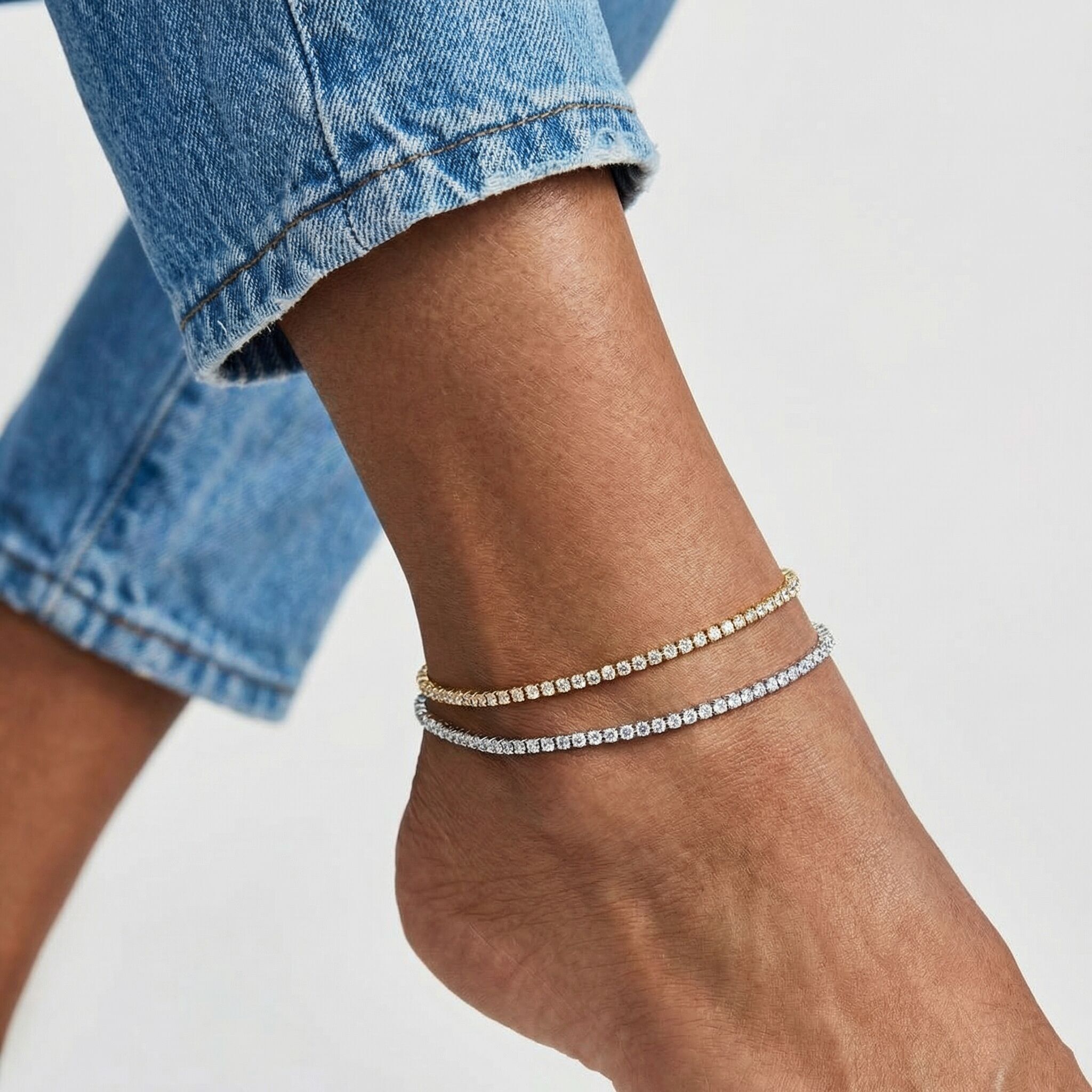 Crystal Steel Tennis Anklet – Gold or Silver