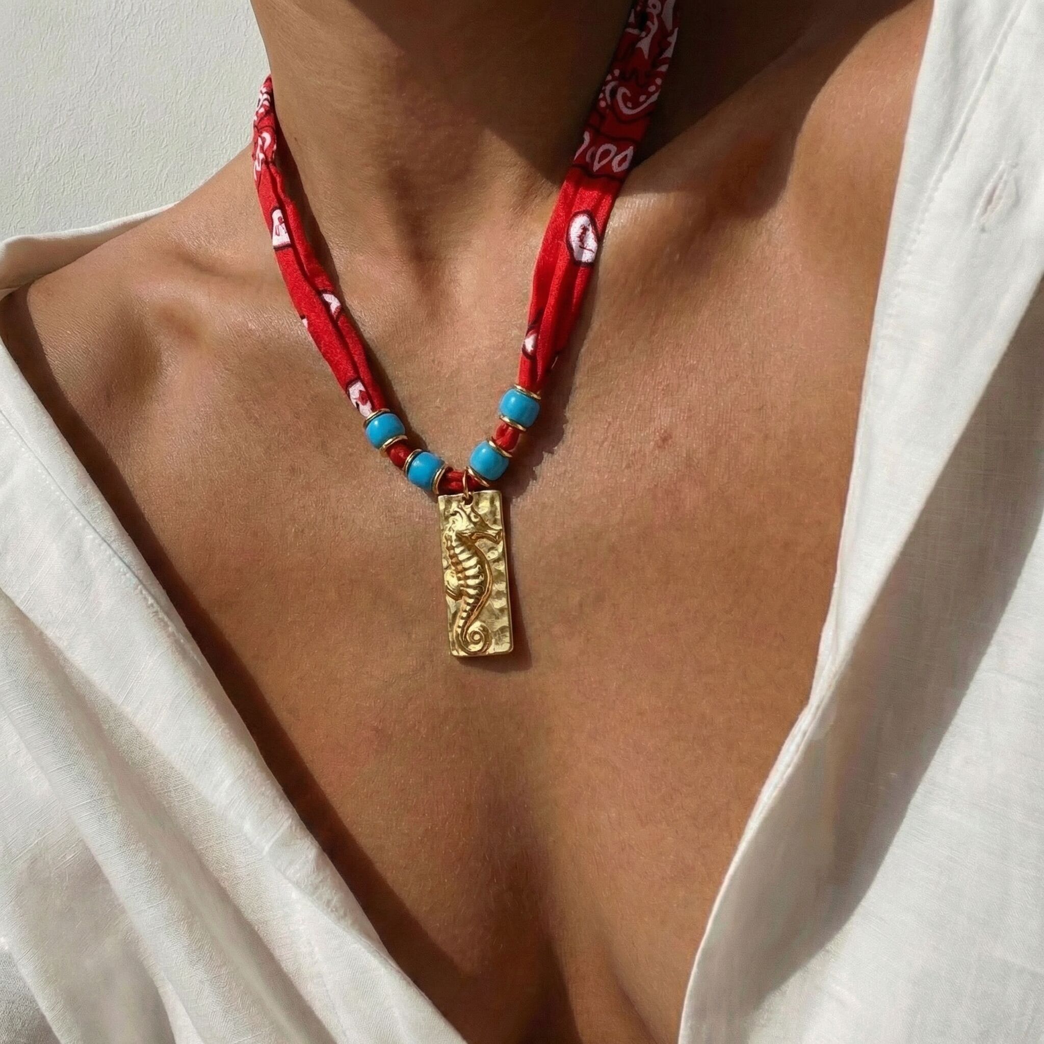 Seahorse Talisman Red Bandana Scarf Necklace