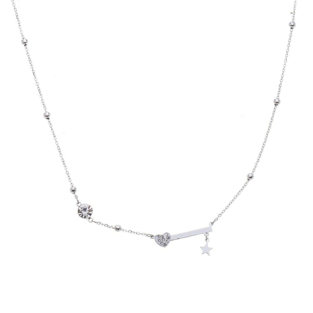 Collier Or Blanc Avec Coeur Et Diamant 0,01 Carat - Poids 1,10 G, Quasi Neuf, Chaîne Longue