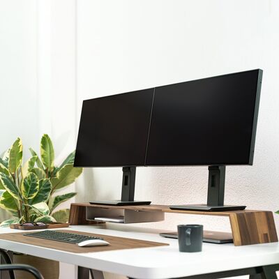 Wide monitor riser made of solid wood - walnut