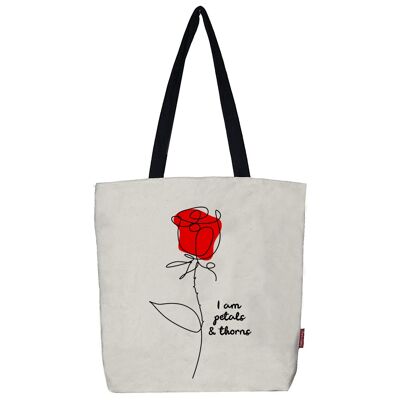 Borsa tote, 100% cotone, modello "Io sono petali e spine"