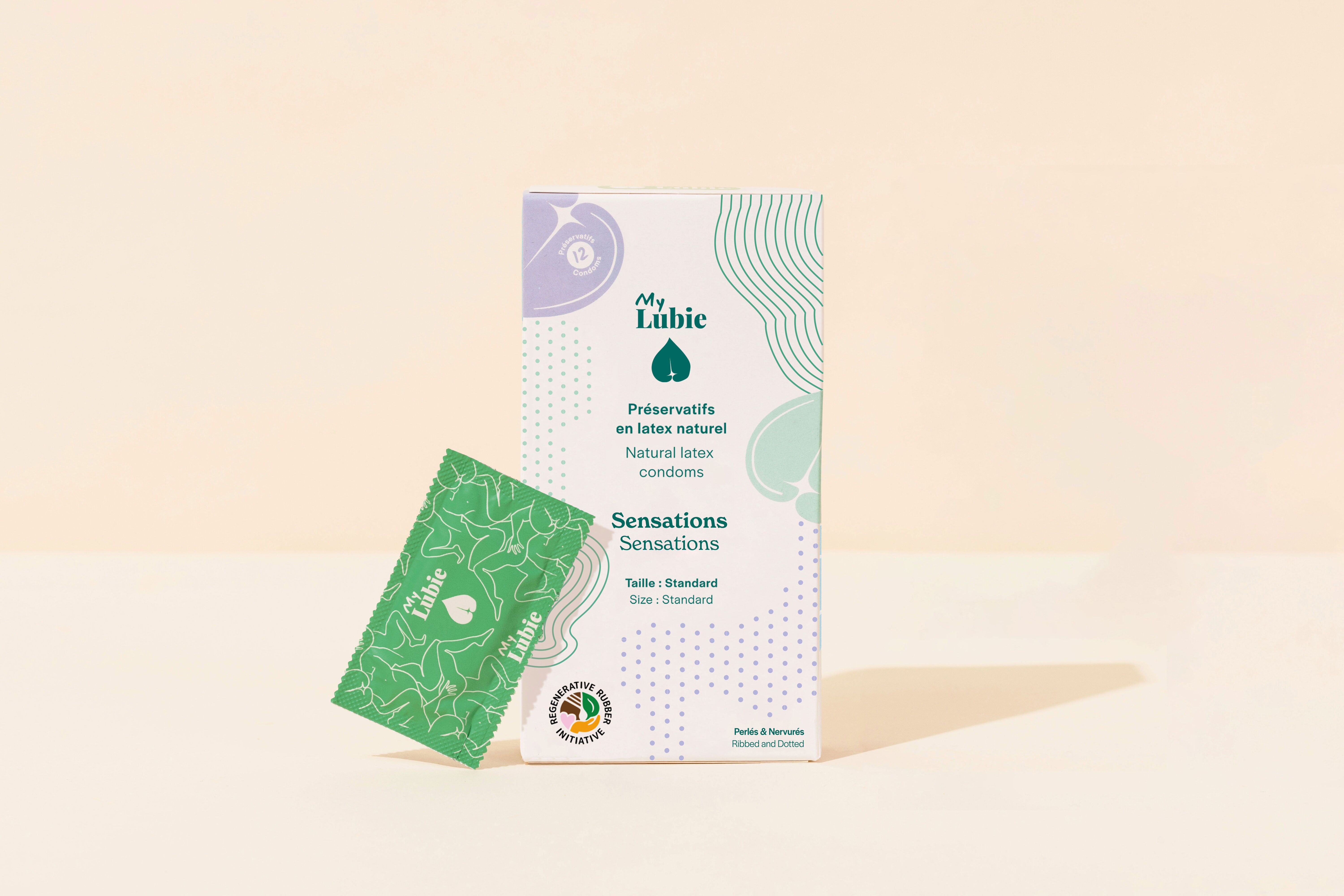 Preservativi Sensations in lattice naturale e del commercio equo e solidale, taglia standard - 12 unità