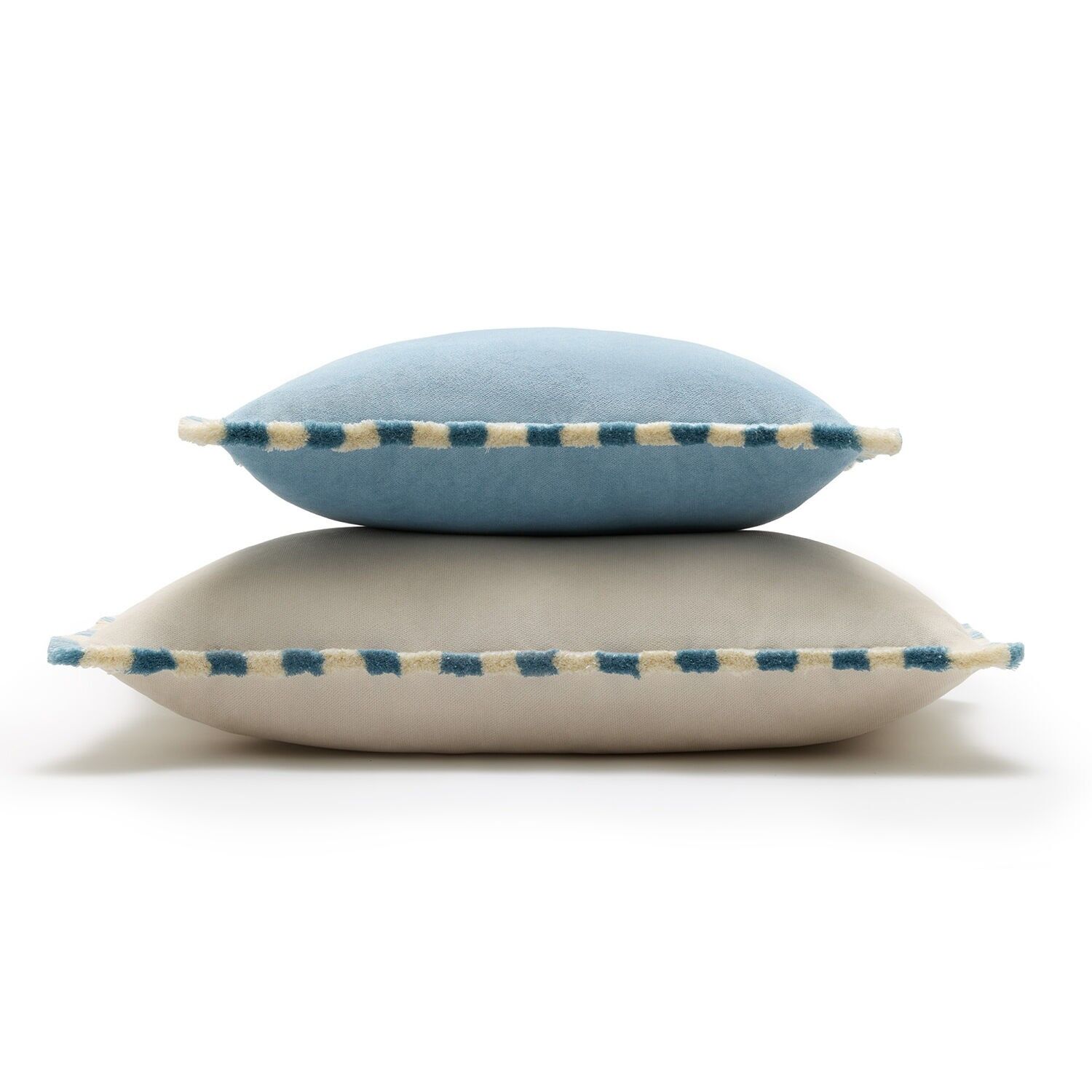 Couple Bicolor Happy Cushions White and Light Blue Velvet