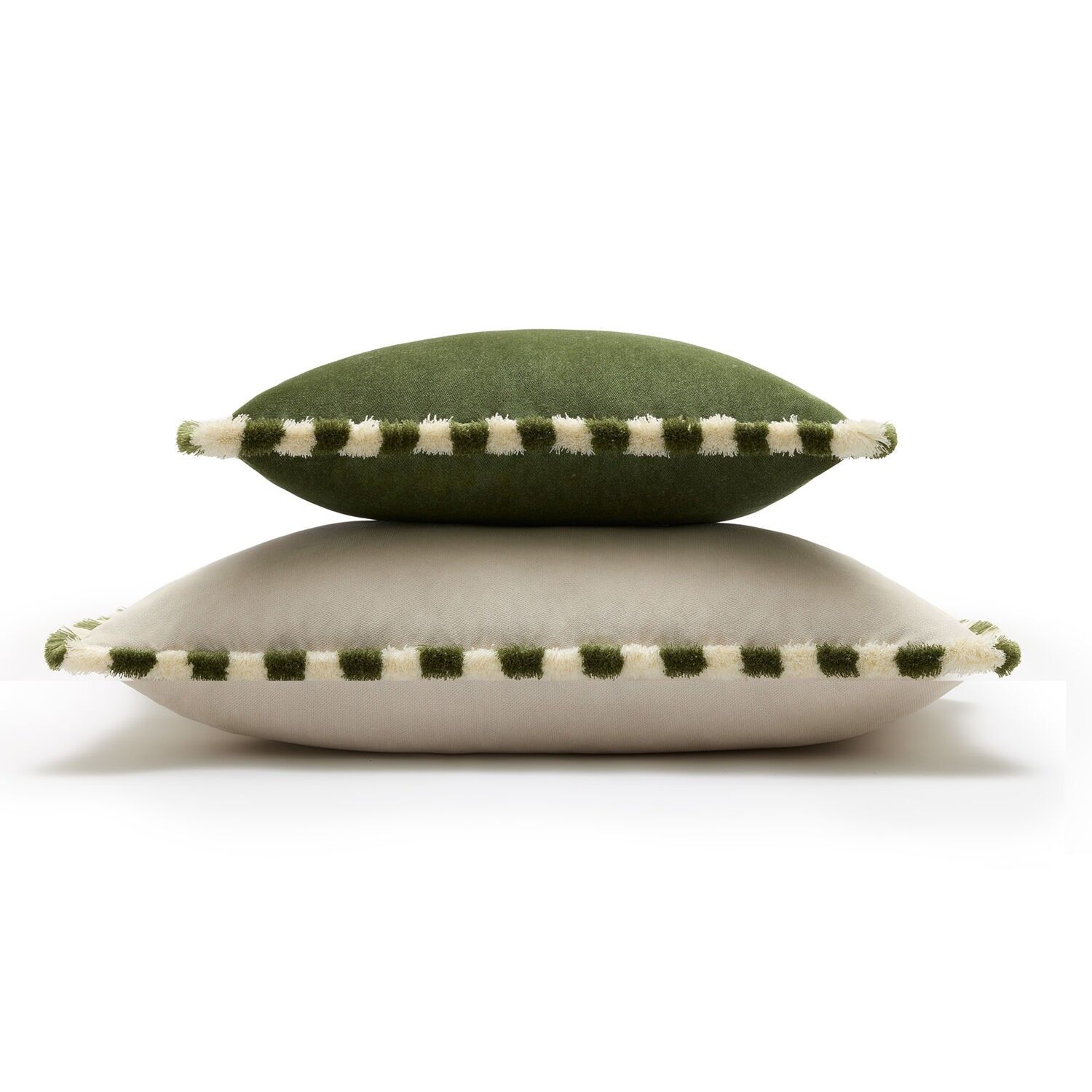 Couple Bicolor Happy Cushions in White and Green Velvet