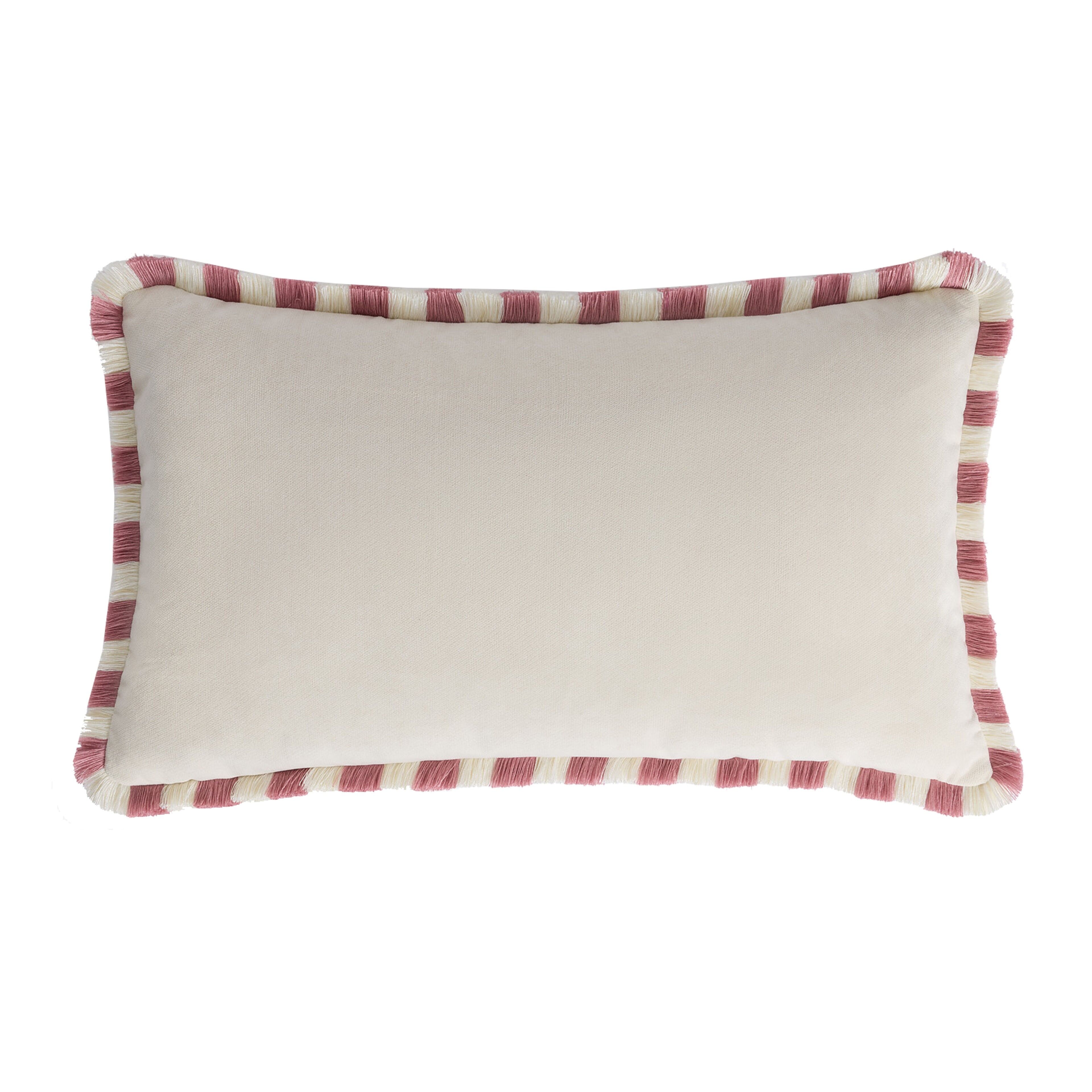 Bicolor Happy Cushion in Pink Velvet with Pink and White Fringes