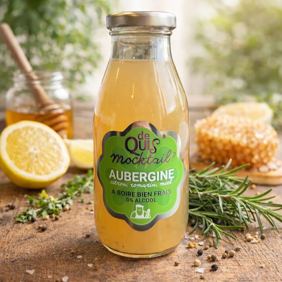 Boisson sans alcool à base d' Aubergine, citron, romarin et miel