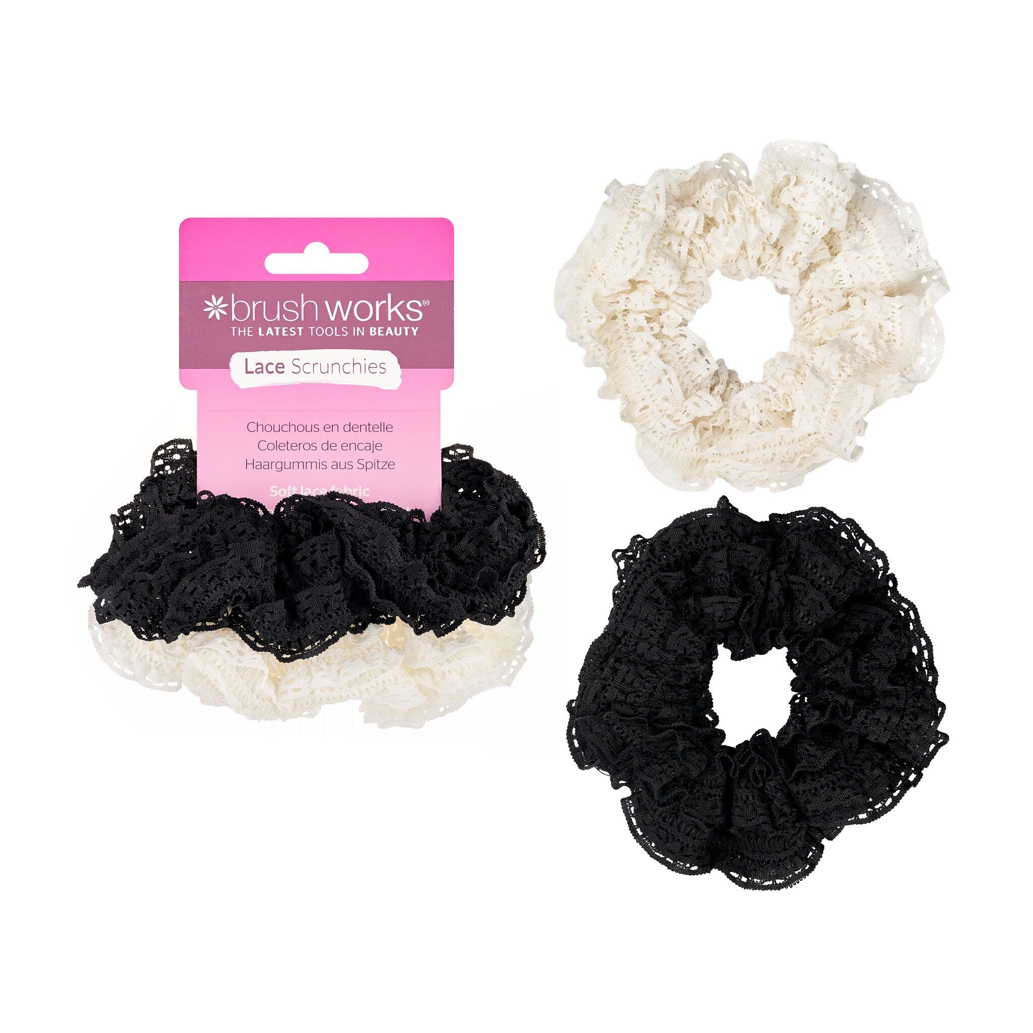 Scrunchies in pizzo Brushworks - Nero e bianco (confezione da 2)