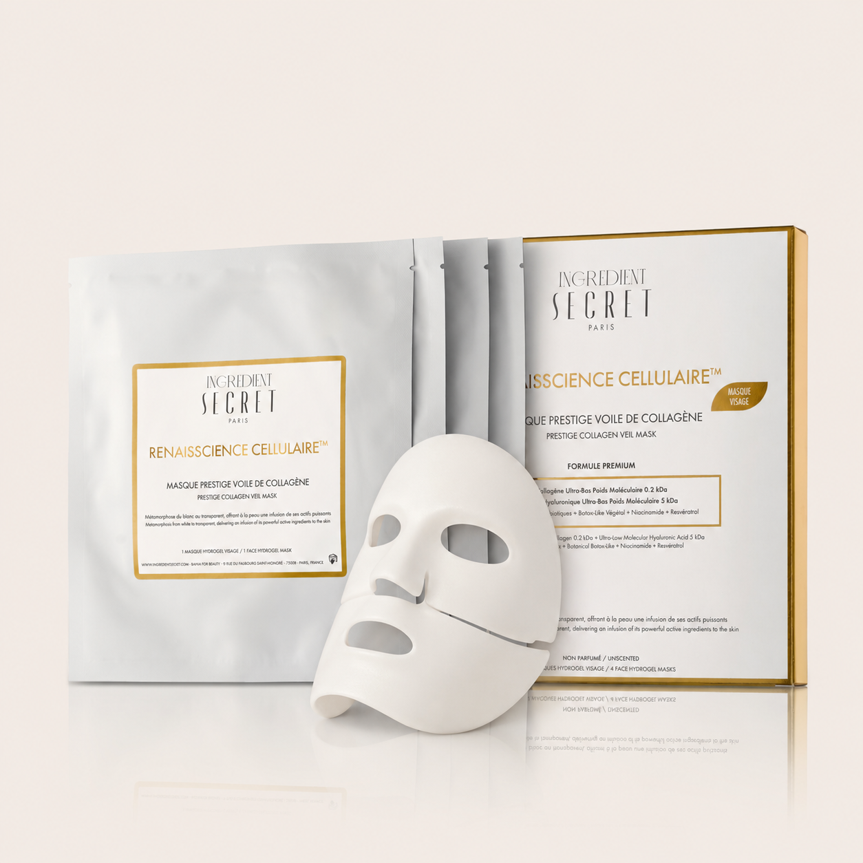 BIO-KOLLAGEN-GESICHTSMASKE – HERGESTELLT IN FRANKREICH (1 Schachtel - 4 Stück) - Inspiriert von der koreanischen „Glass Skin“
