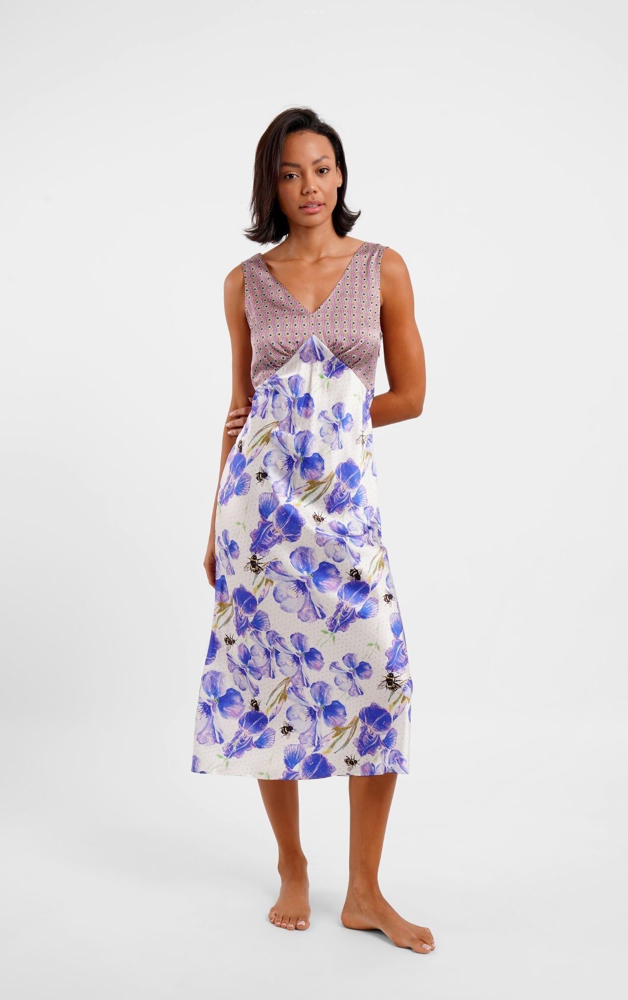 Sleeveless Midi Dress / "Bees In The Garden"