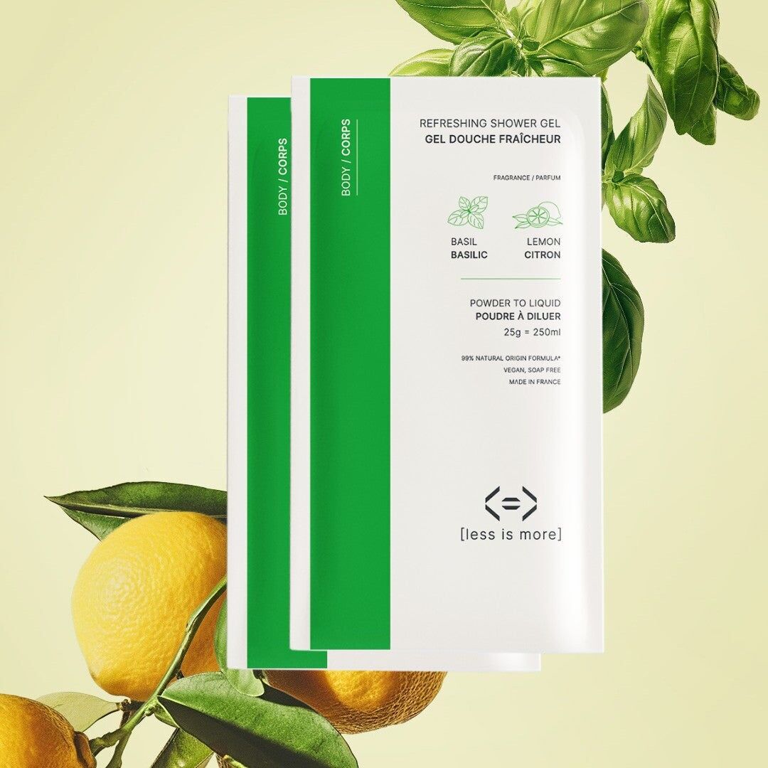 pochette gel douche fraîcheur [basilic + citron] - 2 éco-recharges = 500ml