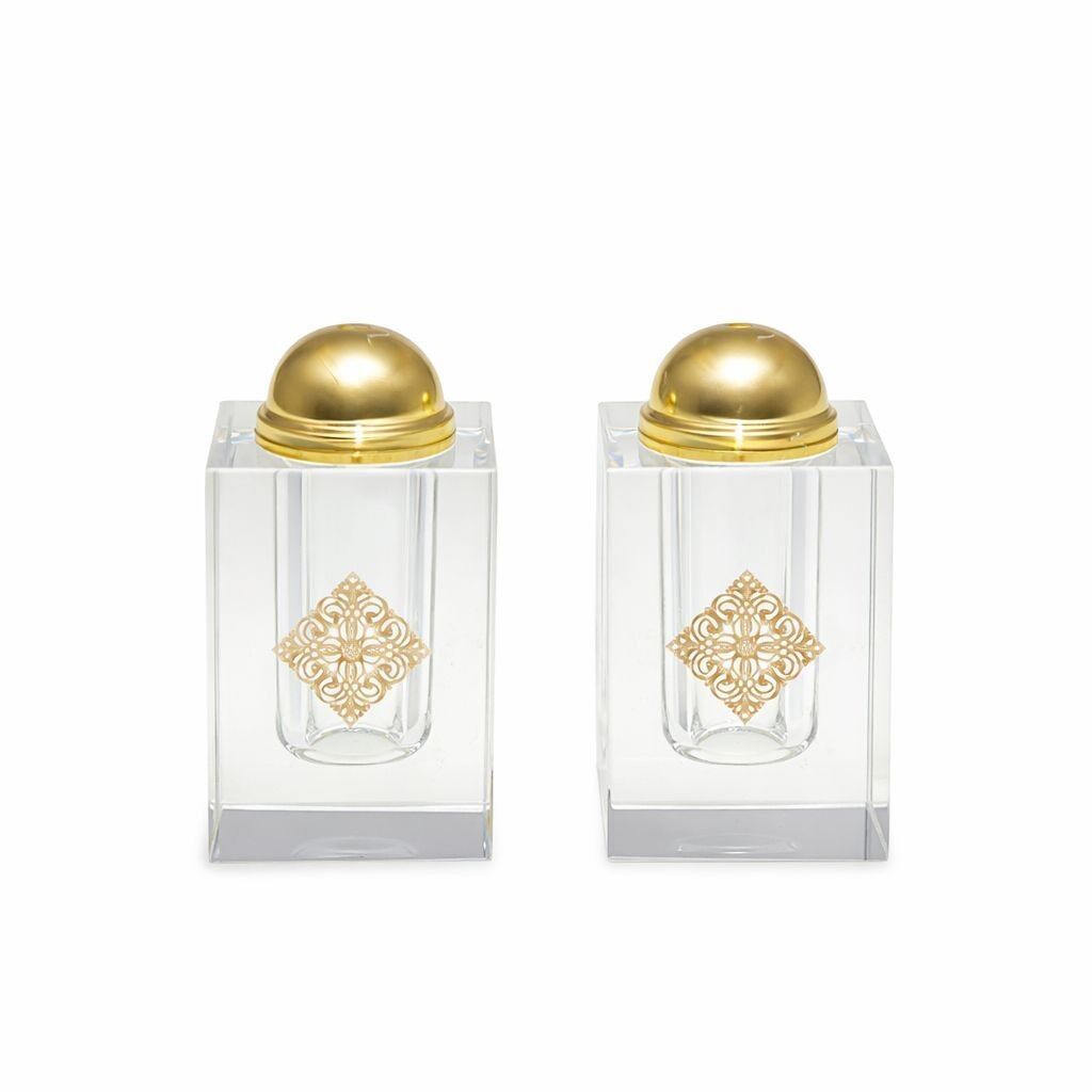 Salière et poivrière façon cristal médaillon doré