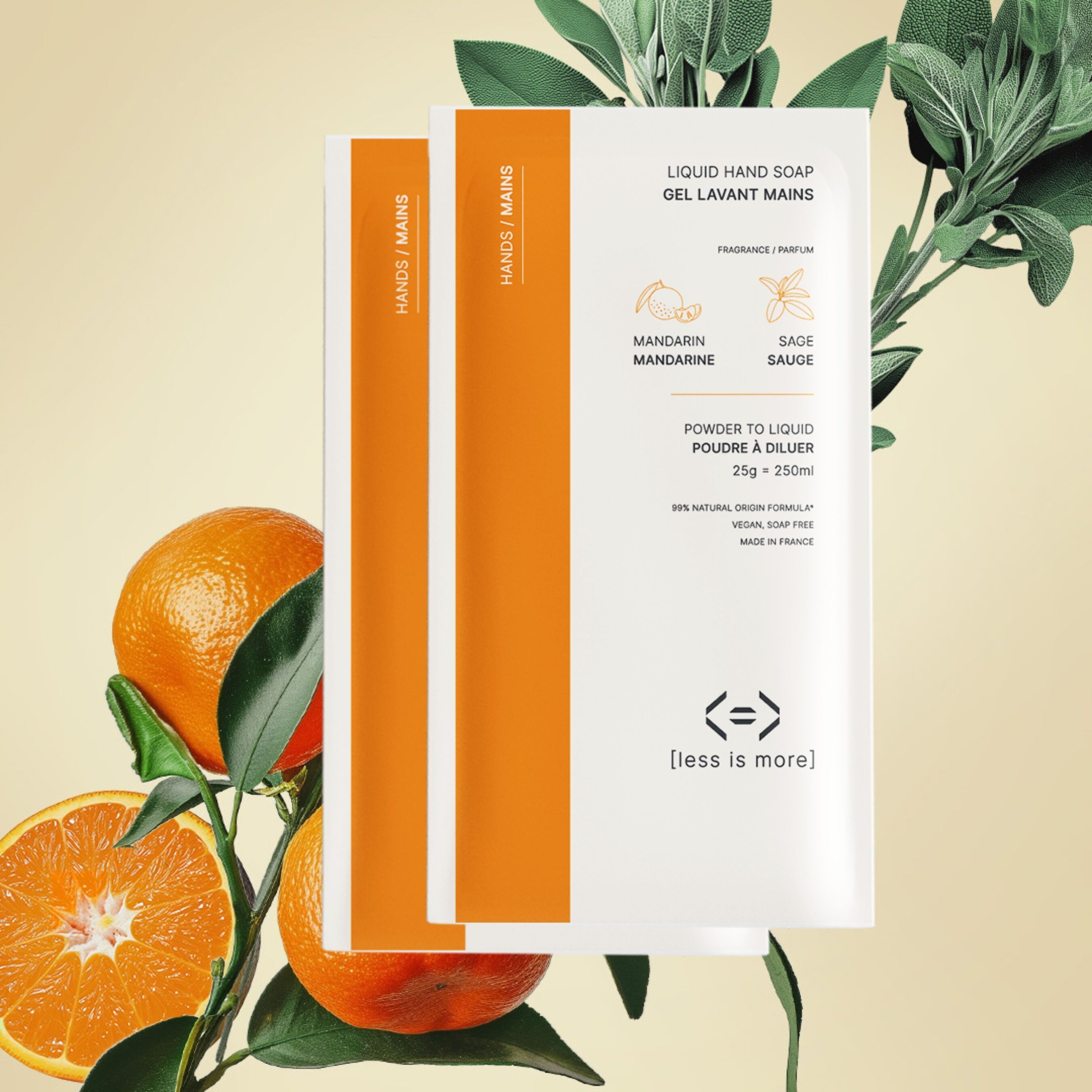 pochette gel lavant mains [mandarine + sauge] - 2 éco-recharges = 500ml