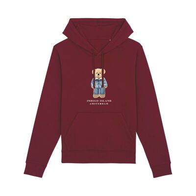 ESSENTIAL Hoodie - Signature Teddybear in denim outfit -Burgundy