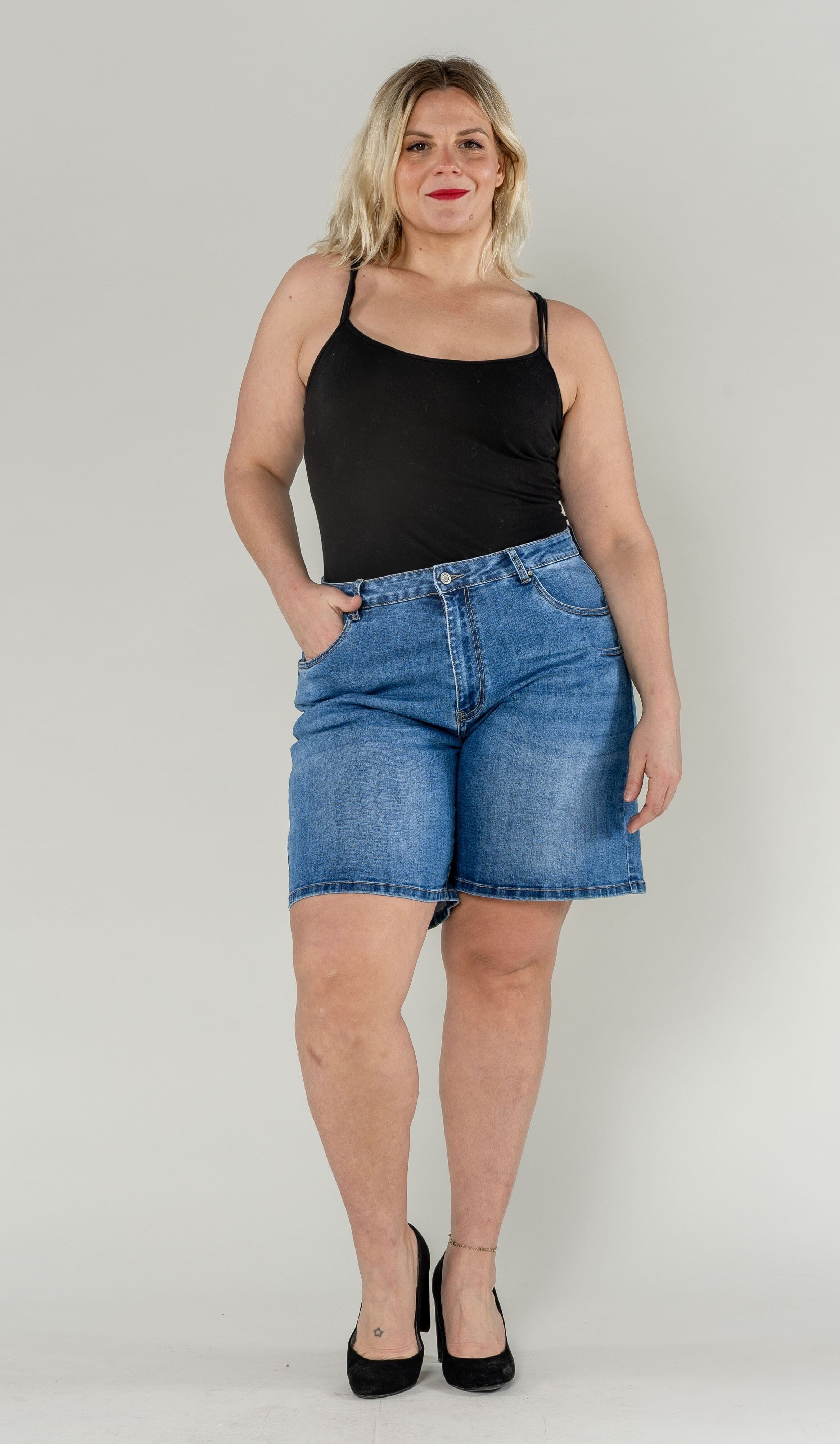 Nina Carter Plus Size Curve High-Waist-Shorts für Damen P618