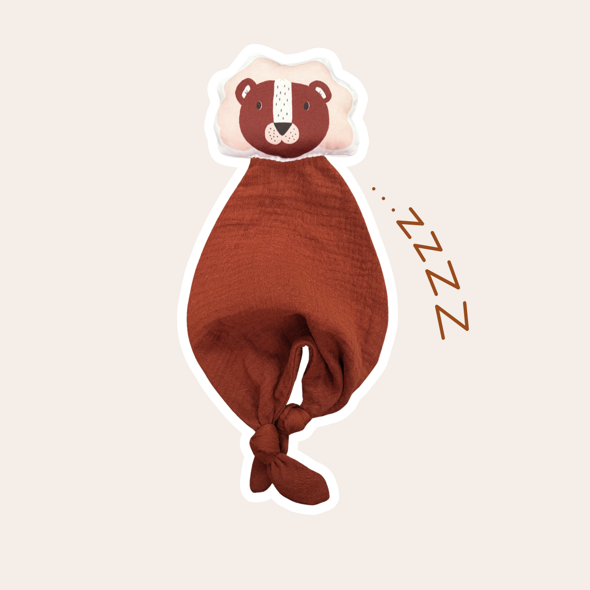 Lion plush toy in plain toffee double gauze cotton