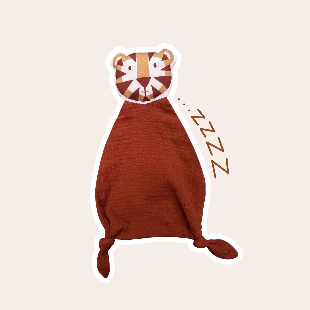 Doudou Tigre en double gaze de coton brun toffee