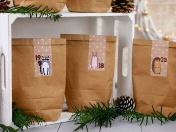 Calendrier de l'Avent DIY à remplir - avec 24 sachets en papier marron et 24 autocollants animaux de la forêt - à faire soi-même et à faire du bricolage - Mini Set N°34 - Noël pour les enfants 4