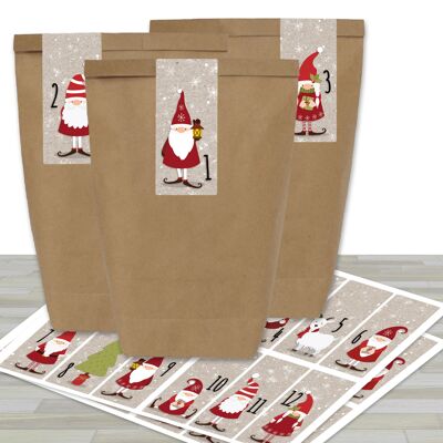 Adventskalender Set - 24 braune Papiertüten und 24 eckige Zahlenaufkleber mit Nikolaus - zum Selbermachen und Befüllen - Mini Set Nr 62 - Weihnachten…