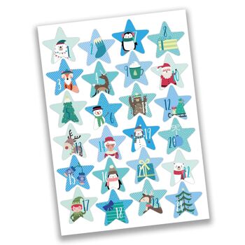 Calendrier de l'Avent à remplir 2020 - 24 sachets cadeaux et 24 autocollants et clips chiffres - motif animaux de Noël bleus - à remplir et à bricoler - Noël 2020 - Mini Set N° 39 2