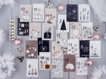 Calendrier de l'Avent DIY à remplir - 24 sachets cadeaux et 24 cartes de visite avec chiffres et clips métalliques - rose-bleu - à faire soi-même - Noël 3