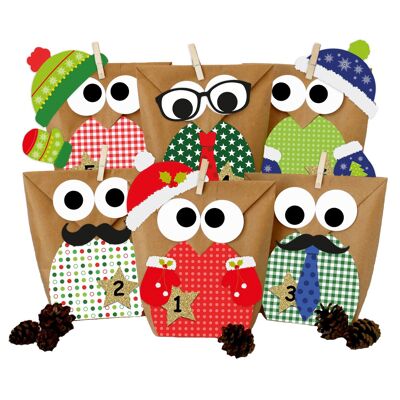 DIY Advent calendar to fill - Christmas owls - Owls Christmas 2021 - Set red with additional stickers - to make yourself - for children