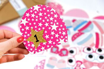 Calendrier de l'Avent DIY à remplir - Hiboux de Noël - Hiboux Noël 2021 - Set rose avec stickers supplémentaires - à faire soi-même - pour filles ou amis 2