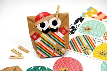 Calendrier de l'Avent DIY à remplir - Hiboux de Noël - Hiboux Noël 2021 - Set jaune coloré avec stickers supplémentaires - à faire soi-même - pour les enfants 4