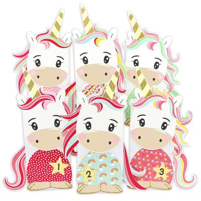 Calendario de adviento de unicornio para llenar - para jugar con usted mismo - con 24 bolsas para diseño individual y para llenarlo usted mismo - Navidad para niñas y niños