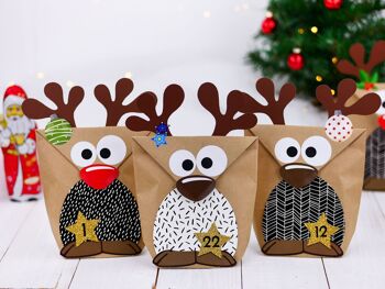 Calendrier de l'avent DIY à remplir - renne à ventre noir et blanc à fabriquer soi-même - 24 sachets à personnaliser et à remplir soi-même - Noël pour les enfants 4