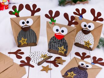 Calendrier de l'avent DIY à remplir - renne à ventre noir et blanc à fabriquer soi-même - 24 sachets à personnaliser et à remplir soi-même - Noël pour les enfants 5