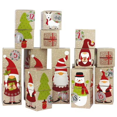 Calendario de adviento de bricolaje para llenar - juego de cajas - duendes con motivos - 24 cajas de cartón de colores para configurar y llenar - 24 cajas - Navidad