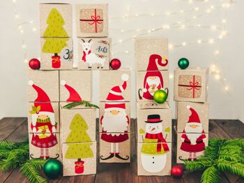 Calendrier de l'avent DIY à remplir - coffret - motif lutins - 24 cartons colorés à monter et remplir - 24 boites - Noël 3