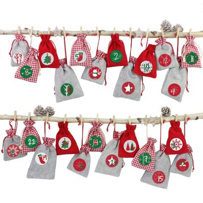 24 advent calendar cloth bags to fill - with baker's twine and clips - cloth bags to decorate yourself - gift bags 1