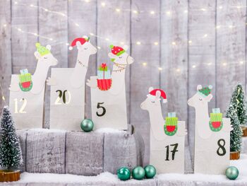 Calendrier de l'avent DIY Ensemble papier kraft - lamas perforés - avec 24 sacs en papier à motifs blancs à remplir soi-même et à fabriquer soi-même - Noël 3