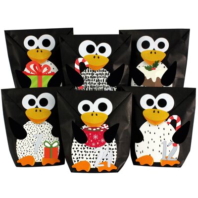 Calendario dell'avvento fai da te da riempire - pinguini fustellati - con 24 sacchetti di carta nera da riempire e da farsi - Natale per bambini