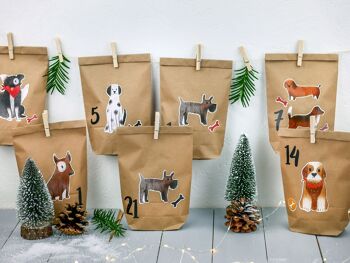 Calendrier de l'Avent DIY à remplir - chiens à coller - avec 24 sacs en papier blanc et de superbes autocollants pour les enfants - Noël 4