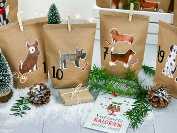 Calendrier de l'Avent DIY à remplir - chiens à coller - avec 24 sacs en papier blanc et de superbes autocollants pour les enfants - Noël 5