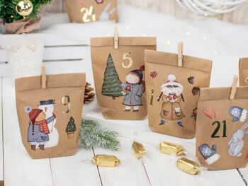 Calendrier de l'Avent Premium à remplir - patin à glace à coller - avec 24 sacs en papier marron et superbes autocollants pour enfants - Noël 5