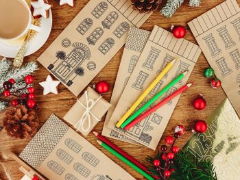 Ensemble de papier kraft calendrier de l'avent bricolage - maisons à colorier - avec 24 sacs en papier imprimé marron à colorier et à remplir soi-même - Noël 2021 3
