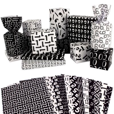 Advent calendar wrapping paper for wrapping advent gifts - black and white - 24 sheets with the numbers from 1-24 - DIY Christmas calendar for children and adults