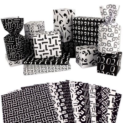 Calendario de adviento papel de regalo para envolver regalos de adviento - blanco y negro - 24 hojas con los números del 1 al 24 - calendario navideño de bricolaje para niños y adultos