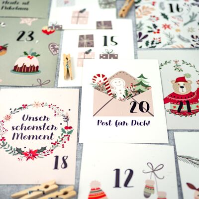 Advent calendar for handicrafts and giving away | 24 cards to design | Gift idea in the run-up to Christmas for women and men | with lovely motifs to hang up | Hygge