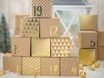 Calendrier de l'Avent Premium à remplir - 24 boites dorées avec 24 chiffres dorés pour l'artisanat 24 boites marron naturel en carton 400g/m² pour la mise en place et la décoration 2