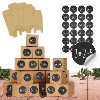 24 boites calendrier de l'Avent à remplir - 24 boites pour travaux manuels - exercices de maths - boites marron naturel en carton 400g/m² pour aménager et décorer - 24 boites réutilisables - Noël