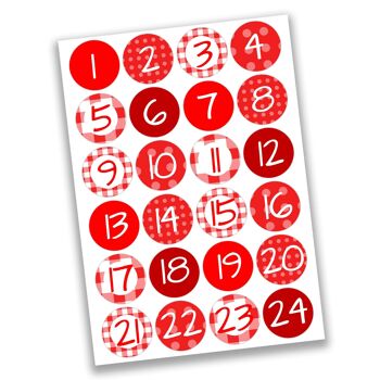 24 autocollants numéro de calendrier de l'avent - rouge classique n° 20 - autocollant 4 cm - pour bricoler et décorer