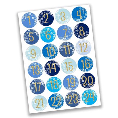 24 advent calendar number stickers - ice crystals - cold blue no 26 - sticker 4 cm - for crafting and decorating