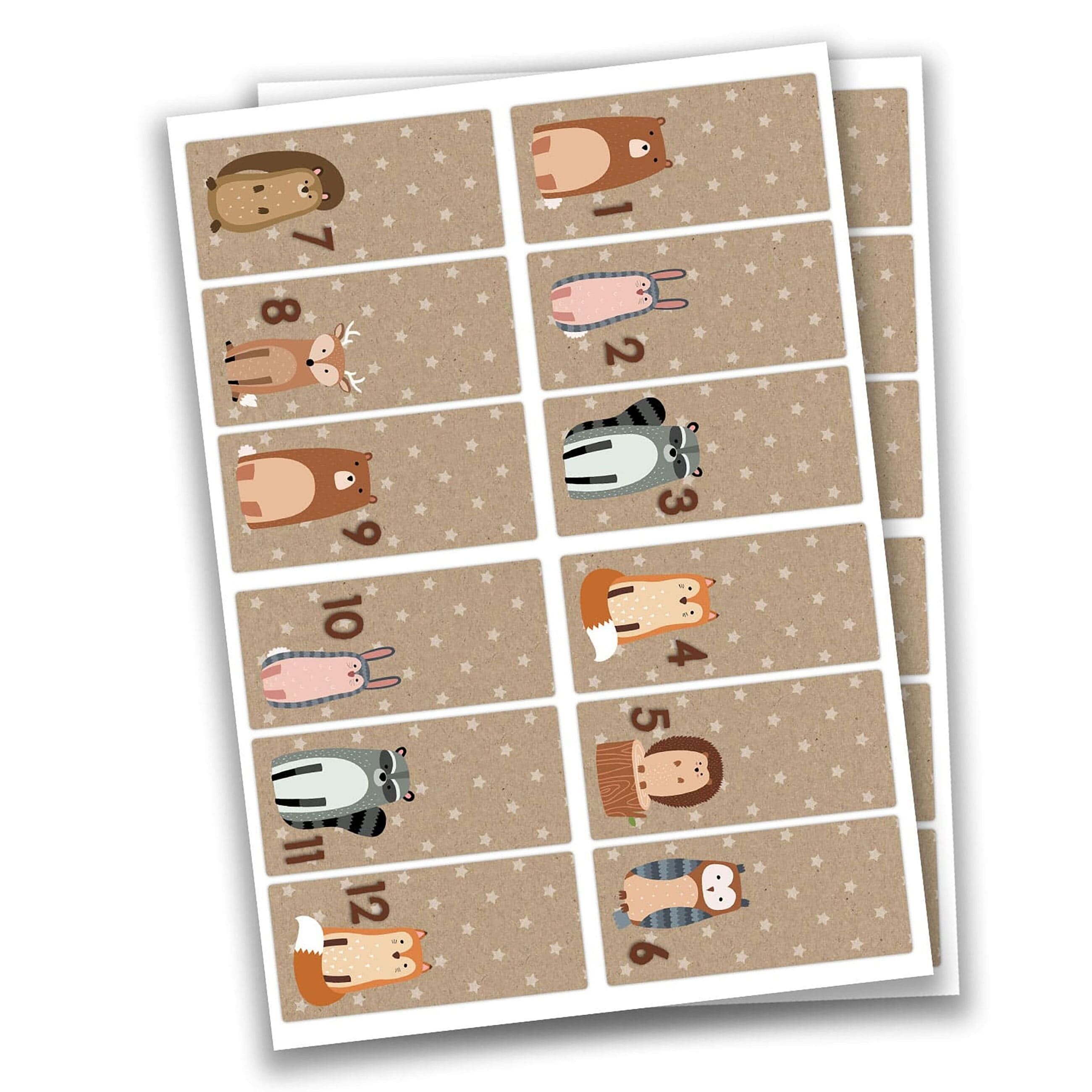 24 adesivi numeri calendario dell'avvento - rettangolari - marrone n. 34 - adesivi per creare e decorare