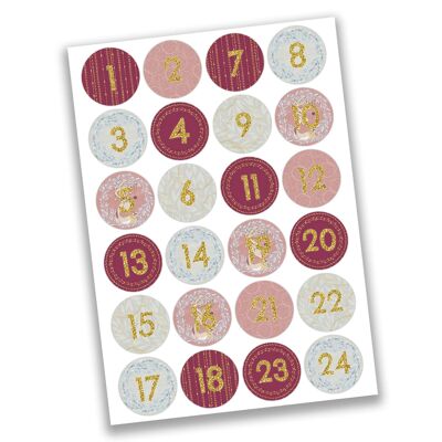 24 Adventskalender Zahlenaufkleber - Rehe dezent Nr 46 - Sticker 4cm - zum Basteln und Dekorieren